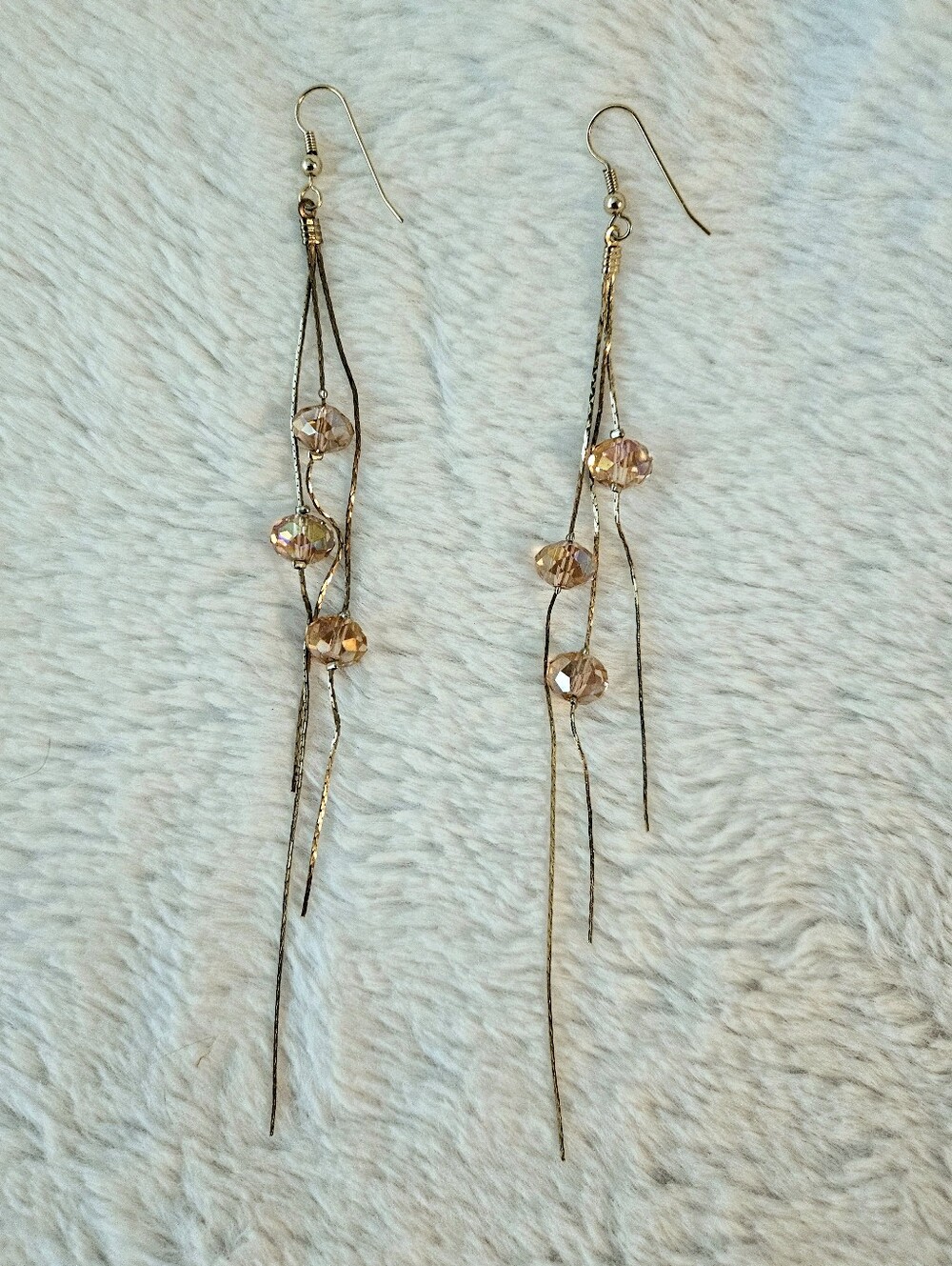 Delicate Gold Drop Earrings with Pink Champagne Crystal Beads